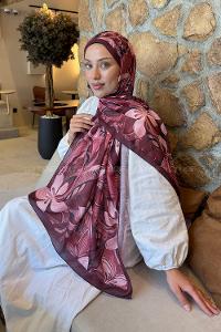 Lamelif Çiçek Desen Lara Soft Şal Bordo