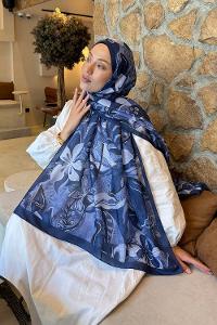Lamelif Çiçek Desen Lara Soft Şal Lacivert