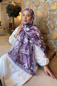 Lamelif Çiçek Desen Lara Soft Şal Lila
