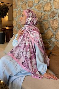 Lamelif Çiçek Desen Lara Soft Şal Şeker Pembe