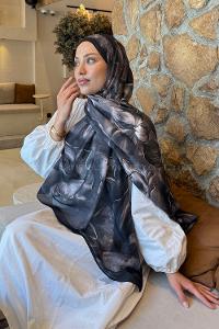 Lamelif Çiçek Desen Lara Soft Şal Siyah