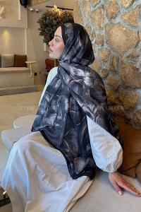 Lamelif Çiçek Desen Lara Soft Şal Siyah