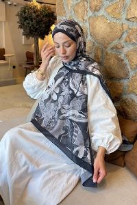 Black Cotton Striped Printed Shawl