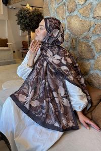 Lamelif Çiçek Desen Lara Soft Şal Siyah Kahverengi