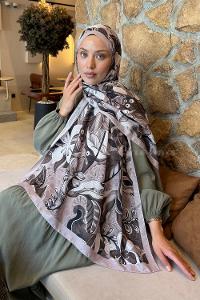 Lamelif Çiçek Desen Lara Soft Şal Vizon