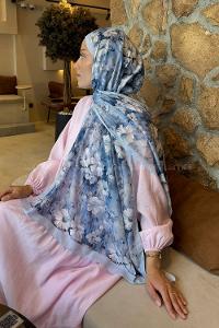 Lamelif Papatya Desen Lara Soft Şal Bebe Mavisi