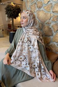 Lamelif Papatya Desen Lara Soft Şal Bej