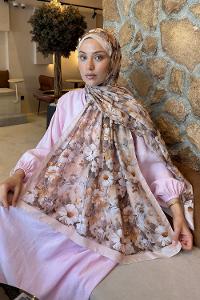 Lamelif Papatya Desen Lara Soft Şal Camel