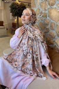 Lamelif Papatya Desen Lara Soft Şal Camel
