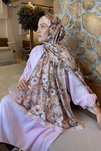 Lamelif Papatya Desen Lara Soft Şal Camel