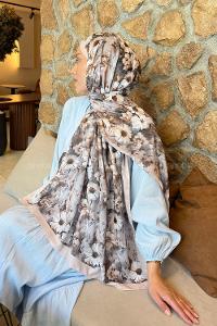 Lamelif Papatya Desen Lara Soft Şal Ekru