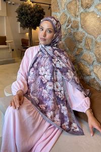 Lamelif Papatya Desen Lara Soft Şal Leylak