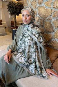Lamelif Papatya Desen Lara Soft Şal Mint Yeşili