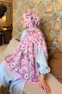 Lamelif Papatya Desen Lara Soft Şal Seker Pembe