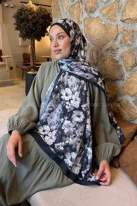 Lamelif Papatya Desen Lara Soft Şal Siyah