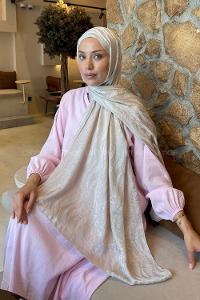 Lamelif  Shine Desen Ayrobin Floş Jakar  Şal Taş
