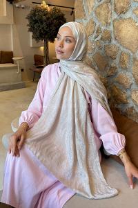 Lamelif  Shine Desen Ayrobin Floş Jakar  Şal Taş
