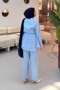 Lamelif Charm Düğme Kapamalı Pantolon Takım Mavi