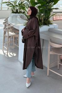 Lamelif Yırtmaç Detaylı Uzun Tunik Acı Kahve