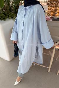 Lamelif Yırtmaç Detaylı Uzun Tunik Bebe Mavisi