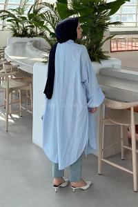 Lamelif Yırtmaç Detaylı Uzun Tunik Bebe Mavisi