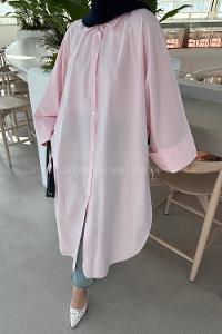 Lamelif Yırtmaç Detaylı Uzun Tunik Pembe