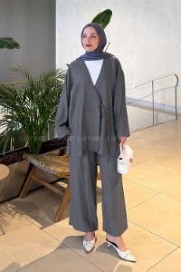 Lamelif Kimono-Pantolon Takım Antrasit