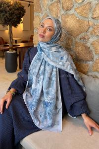 Lamelif Çiçek Desen Lara Soft Şal Bebe Mavisi