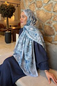 Lamelif Çiçek Desen Lara Soft Şal Bebe Mavisi