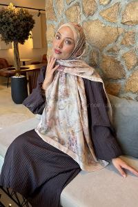 Lamelif Çiçek Desen Lara Soft Şal Bej