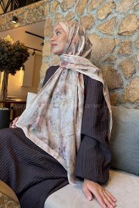 Lamelif Çiçek Desen Lara Soft Şal Bej