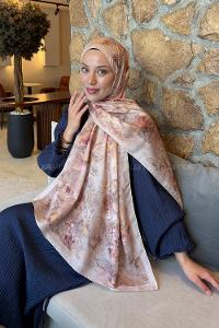 Lamelif Çiçek Desen Lara Soft Şal Camel