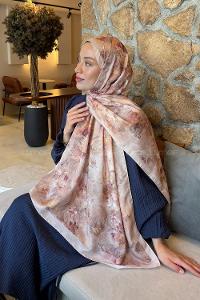 Lamelif Çiçek Desen Lara Soft Şal Camel