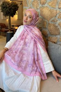 Lamelif Çiçek Desen Lara Soft Şal Şeker Pembe