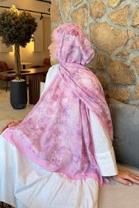 Lamelif Çiçek Desen Lara Soft Şal Şeker Pembe