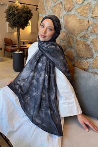 Lamelif Çiçek Desen Lara Soft Şal Siyah