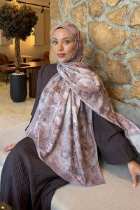 Lamelif Çiçek Desen Lara Soft Şal Soft Kahve