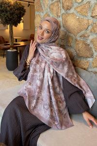 Lamelif Çiçek Desen Lara Soft Şal Soft Kahve