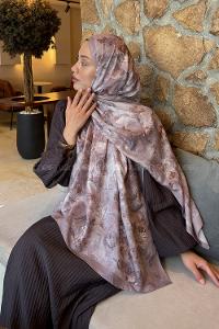 Lamelif Çiçek Desen Lara Soft Şal Soft Kahve