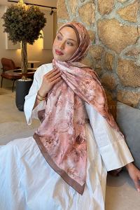 Lamelif Çiçek Desen Lara Soft Şal Sütlü Kahve