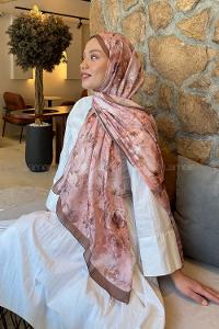 Lamelif Çiçek Desen Lara Soft Şal Sütlü Kahve