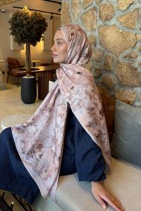 Lamelif Çiçek Desen Lara Soft Şal Vizon