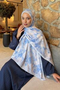 Lamelif Floral Desen Lara Soft Şal Bebe Mavisi