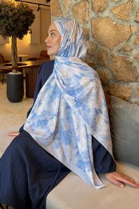 Lamelif Floral Desen Lara Soft Şal Bebe Mavisi