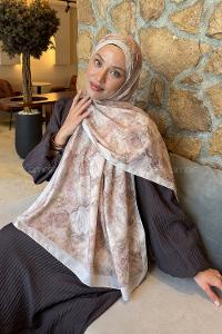 Lamelif Floral Desen Lara Soft Şal Bej