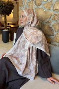 Lamelif Floral Desen Lara Soft Şal Bej