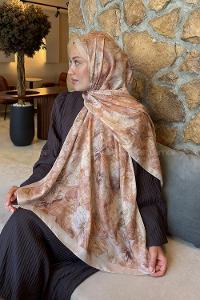 Lamelif Floral Desen Lara Soft Şal Camel