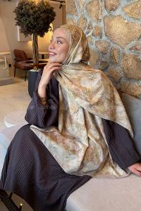 Lamelif Floral Desen Lara Soft Şal Mint Yeşili
