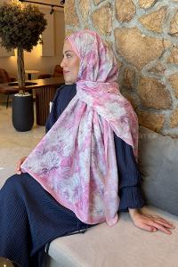 Lamelif Floral Desen Lara Soft Şal Şeker Pembe