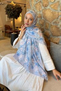 Lamelif Flower Desen Lara Soft Şal Bebe Mavisi